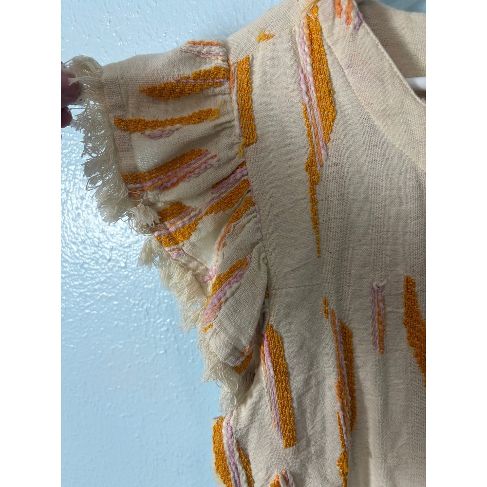 THML Womens Flutter Sleeve Embroidered Top Cream Orange Pink M Boho Artisan - Picture 2 of 6